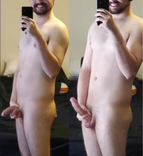 [20] Kinda embarrassed to post a pic while soft, but here's my full range (Soft to Hard)! What do you think? Am I a grower or a shower?