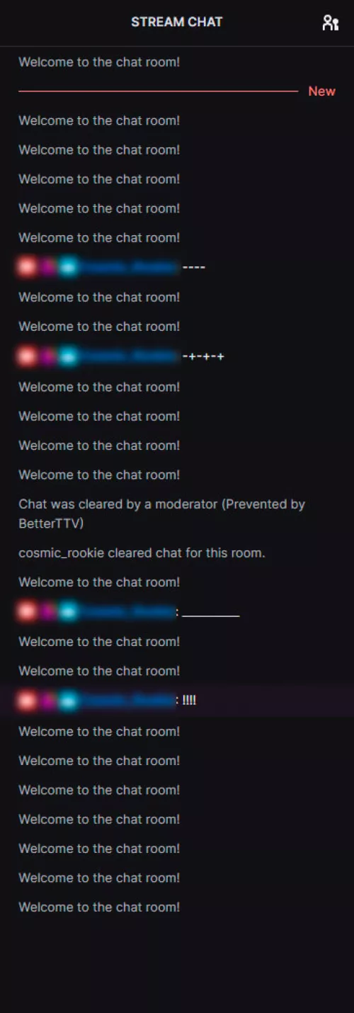 20mins of my chat in OBS (but also on browser). Twitch can not see anything wrong, and tell me my ISP is to blame. ISP sees nothing wrong. Connected with cable to router, that has no outages. 1000/1000 fiber connection