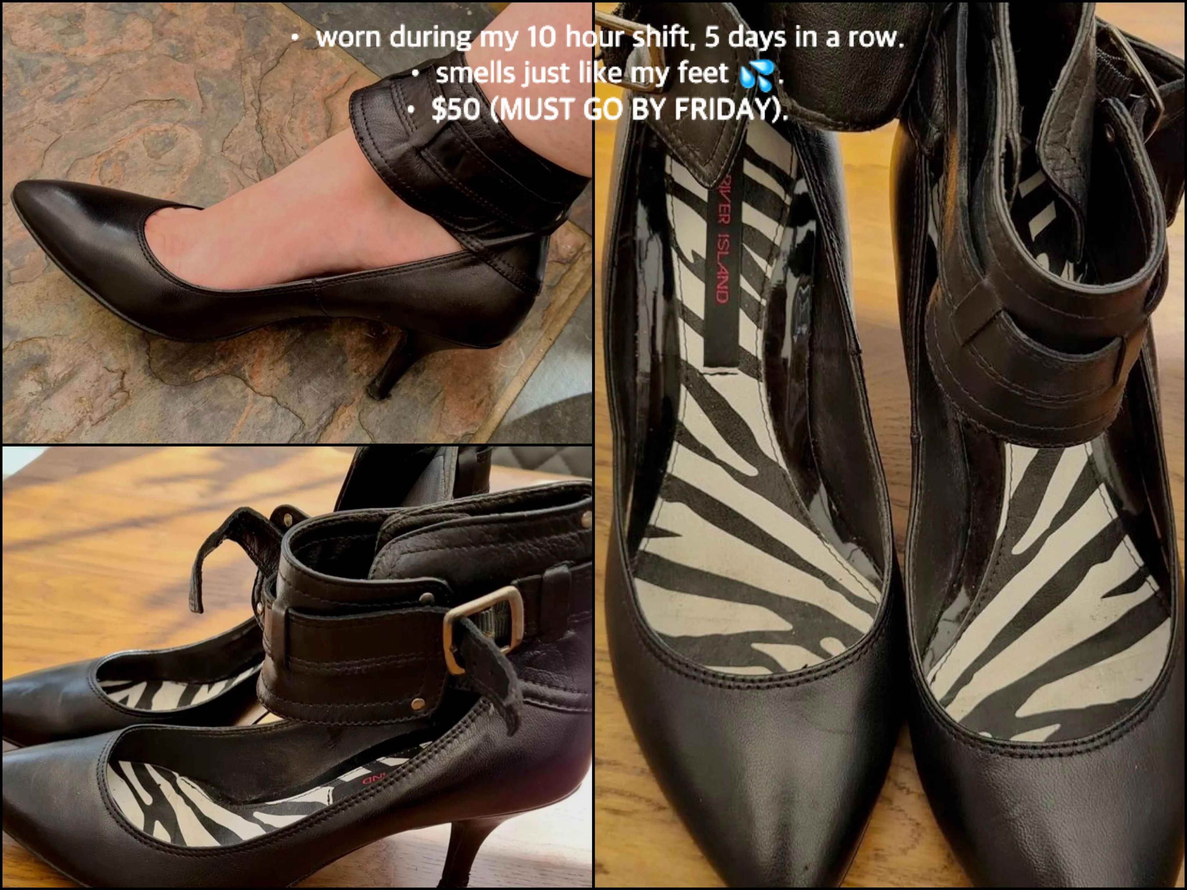 21[f][selling]: these worn heels smell just like my pretty lil' feet / pussy ðŸ’¦. dm me for information and for today's sale âœ¨. all packages include free standard shipping, a lil' surprise, and a short video of me showing off your purchased items â