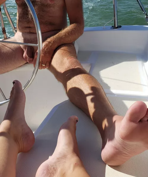 [52] Dad bod is creeping up on me but I don't care. I'm the captain and naked is the uniform of the day. 😊