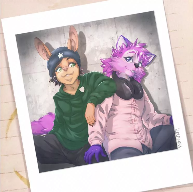 A polaroid commission of this cute duo (art by me, @wolfyna88)