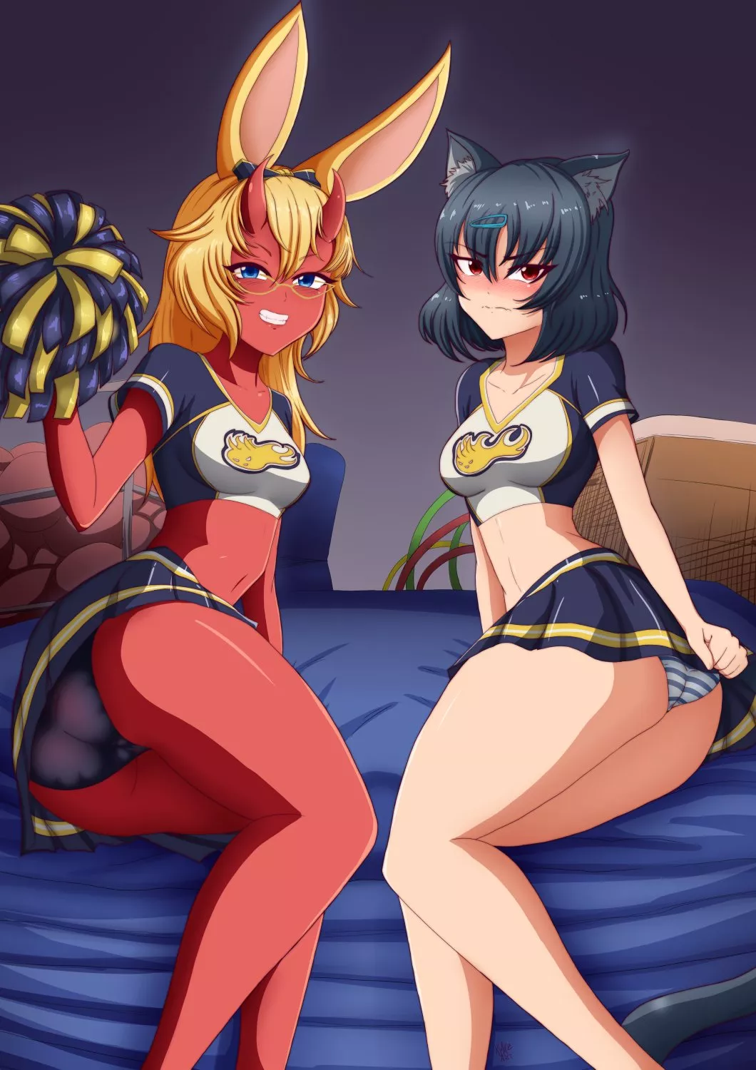 Abyss hunter academy Rei and Maeve in cheerleader outfits (KMKZ art)