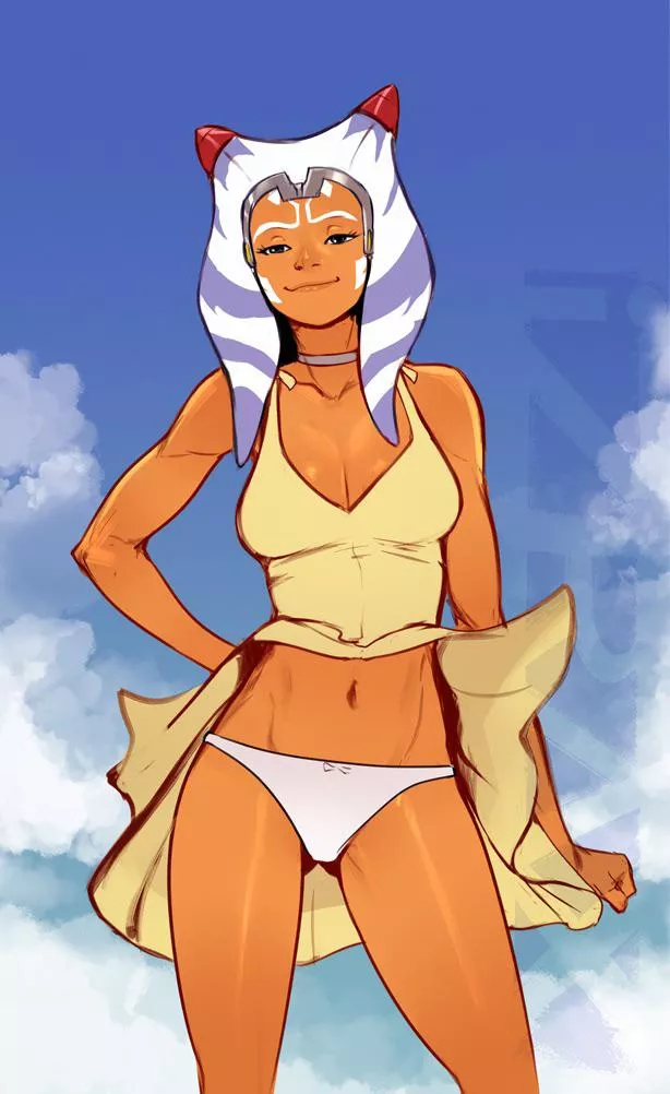 Ahsoka showing off her panties, with a little help from a breeze (Izra) [Star Wars/ Neon Genesis Evangelion]