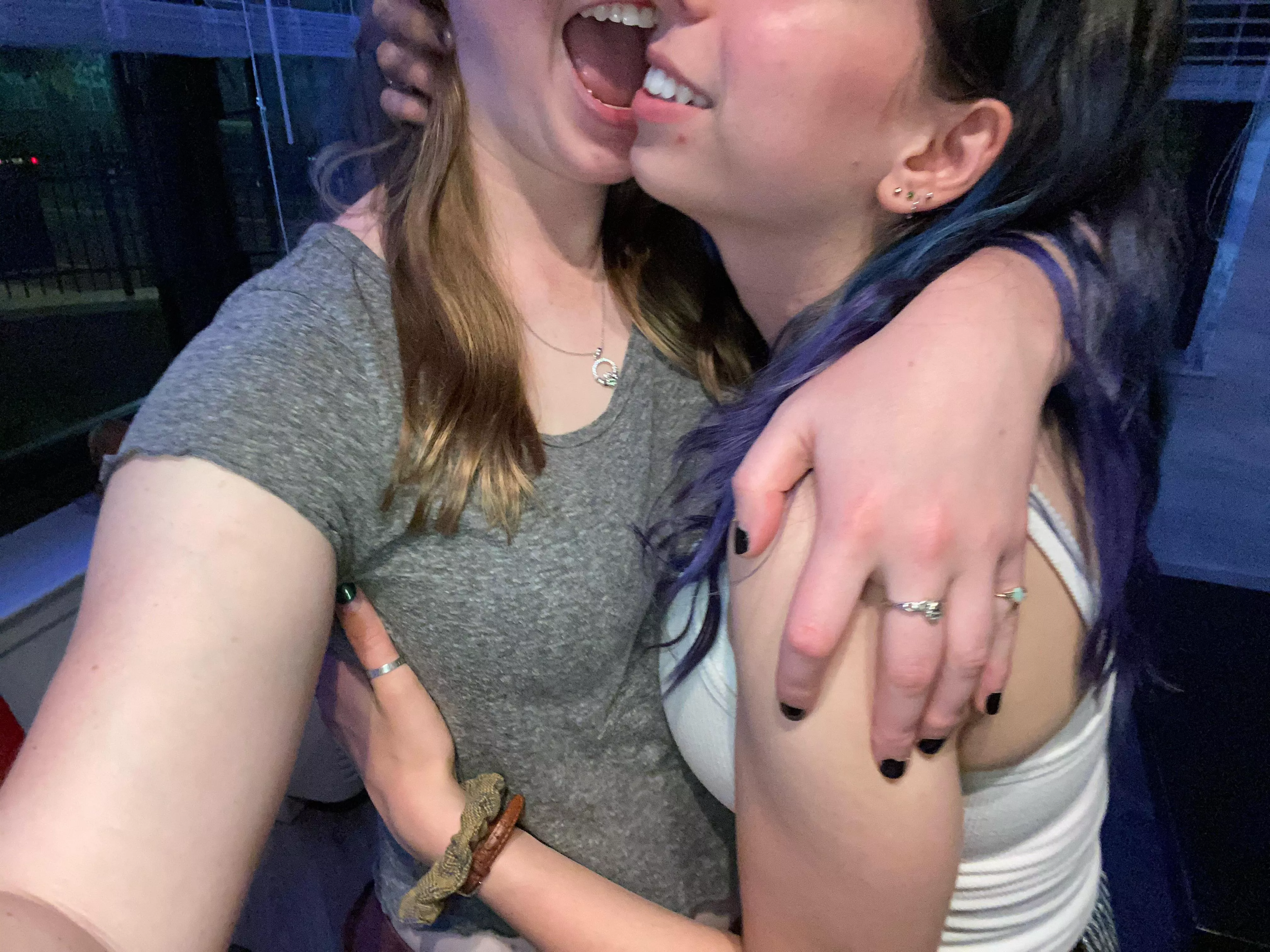 All happy hugging each other