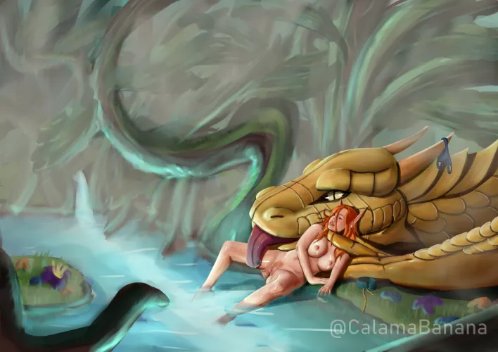 An elf and her dragon (CalamaBanana)[DnD]