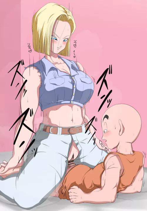 Android 18 rides Krillin (Hazama_Null)