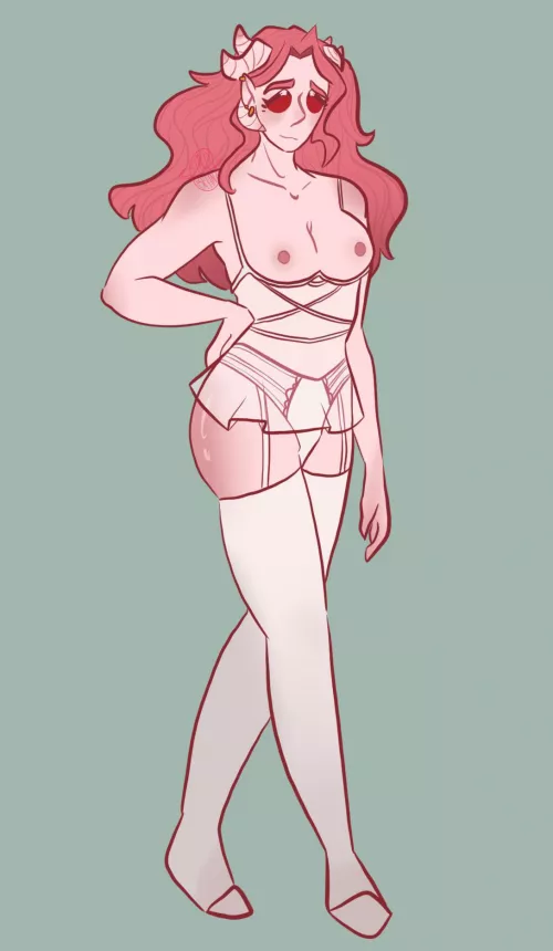 Art by my IRL(no socials), pinup of my tiefling Lily