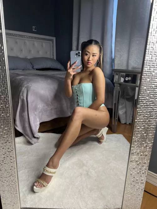 Asian legs with French tip toes and wedged heels