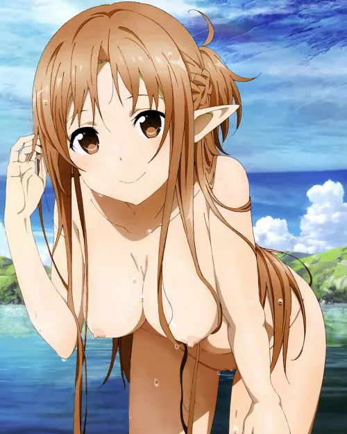 Asuna going for a swim naked
