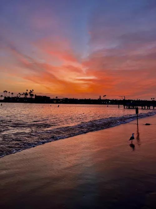 Beautiful sunset on China Cove Beach in Corona del Mar, Newport Beach California