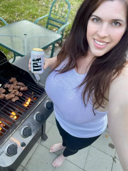 Beautiful weather for grilling…and beer. Sorry to some of my fans for not wearing pantyhose. Next time 😉
