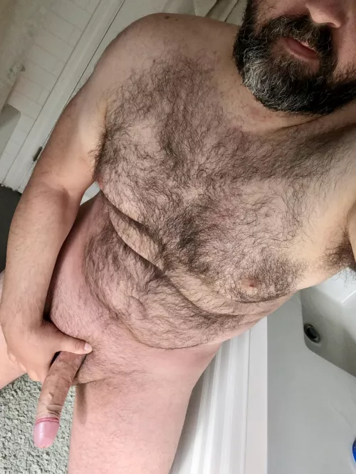 Big and thick, black and grey…this beard and boner just wants to play.