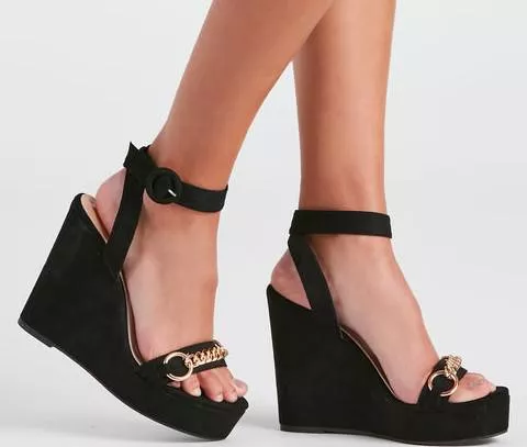 Black wedge heel sandals