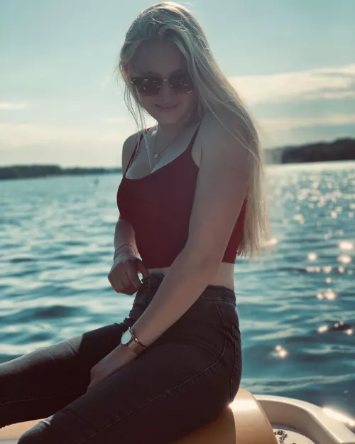 Blonde beauty on the lake