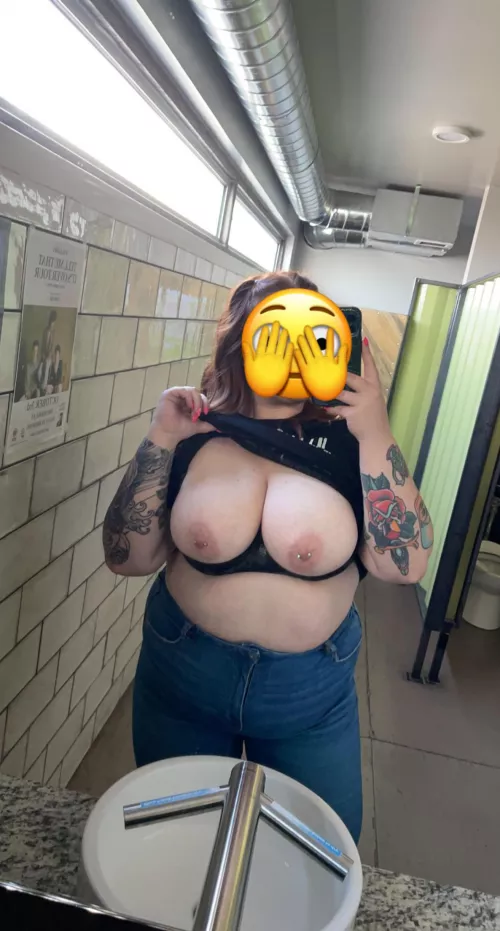 brewery bathroom boobs - I got caught and she asked to feel my tits 🤭I left with some wet nipples 🤤