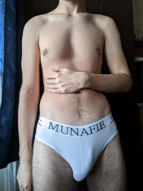 Bulge in tight briefs