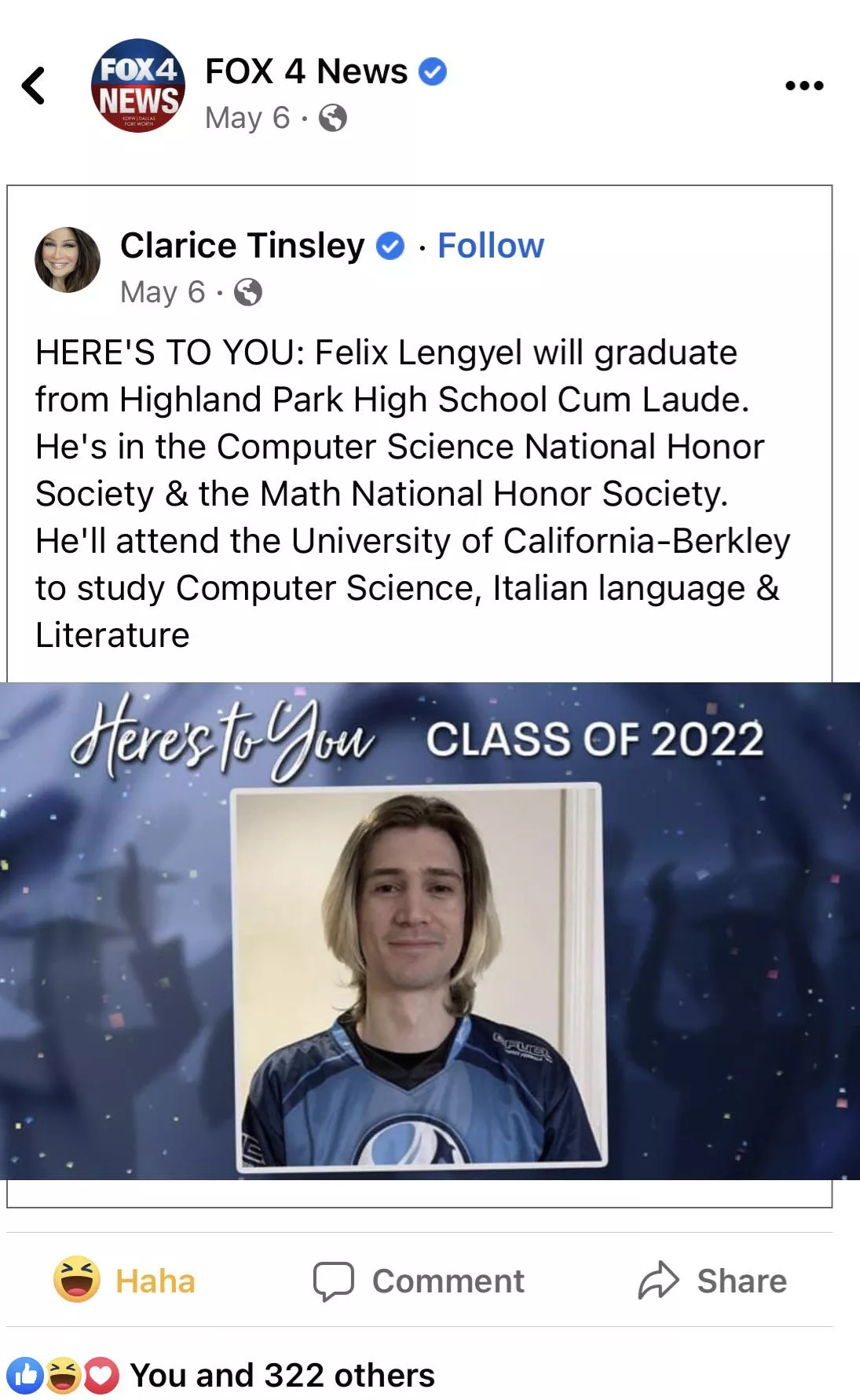 Can someone PLEASE help me tell XQC that someone trolled a news lady here in Dallas TX doing HS graduate shoutouts submitted to her. Comments were like “good for him for going back to school!” I don’t think he ever saw this happened it’s just so  Can someone PLEASE help me tell XQC that someone trolled a news lady here in Dallas TX doing HS graduate shoutouts submitted to her. Comments were like “good for him for going back to school!” I don’t think he ever saw this happened it’s just so
