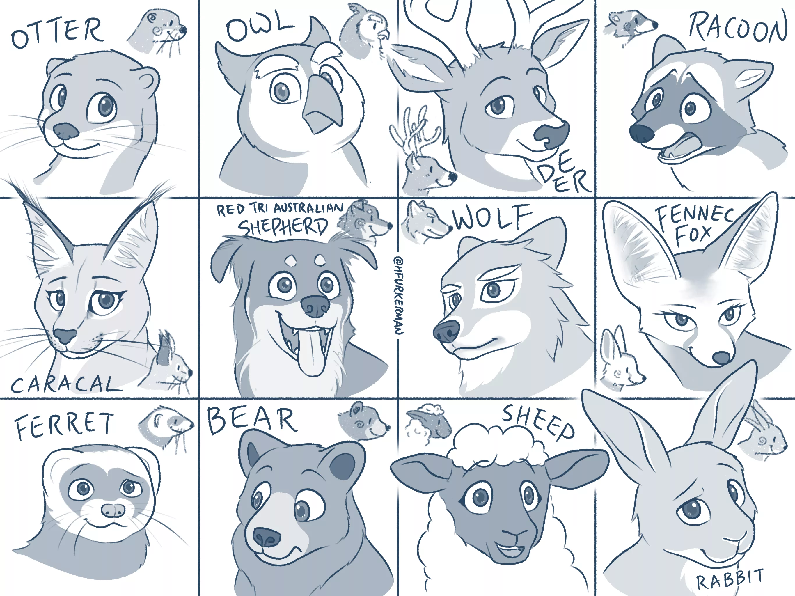 Challenged myself to draw 12 different species of animals and here’s the end result :3