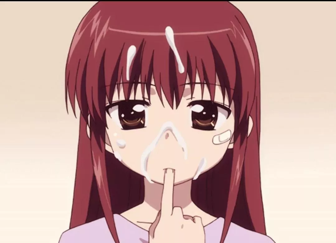 color, no text, 1girl, licking cum from the finger, red hair, brown eyes