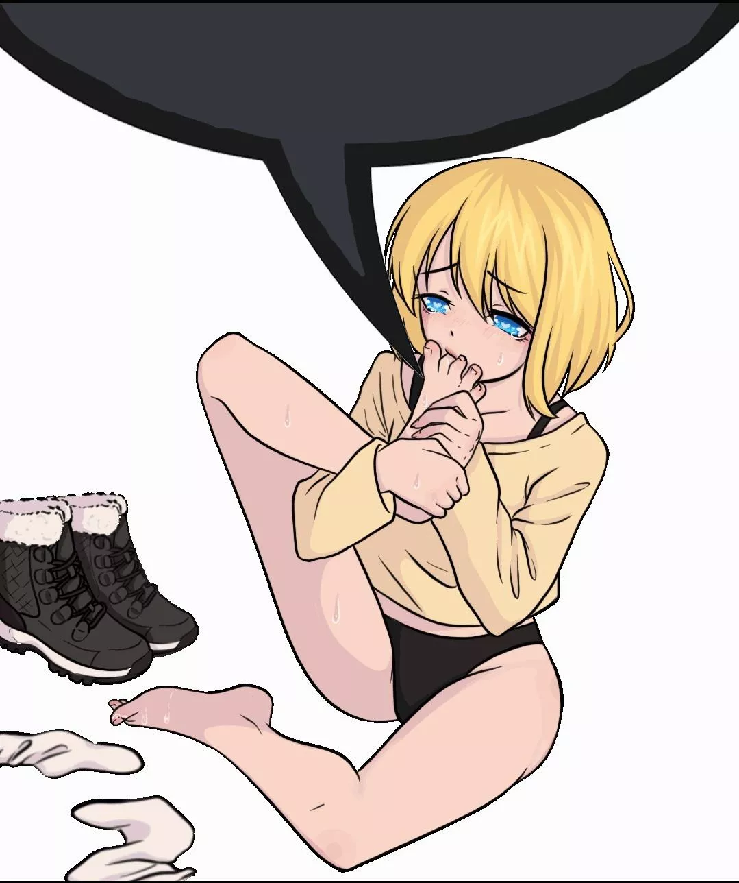 color, no text, 1girl, licking feet, blonde, blue eye
