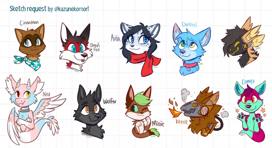 Completed sketch requests! [art by me @kazunekomori on twitter]