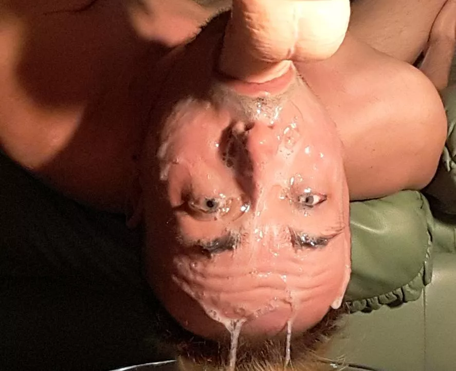 Cover in cum and the dildo plugs my throat as im made to sit here humiliated and soaked in their loads, dont i look glorious and i smell amazing in their man juices