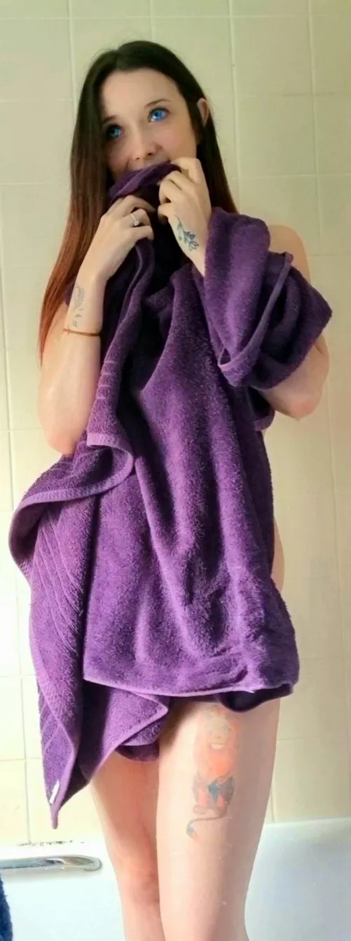 covering up infront of the camera, after I've been scrubbed down in the shower 🤭