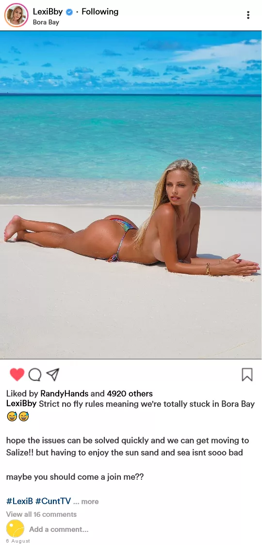 (cuntagram) @LexiBby come join me in Bora Bay??