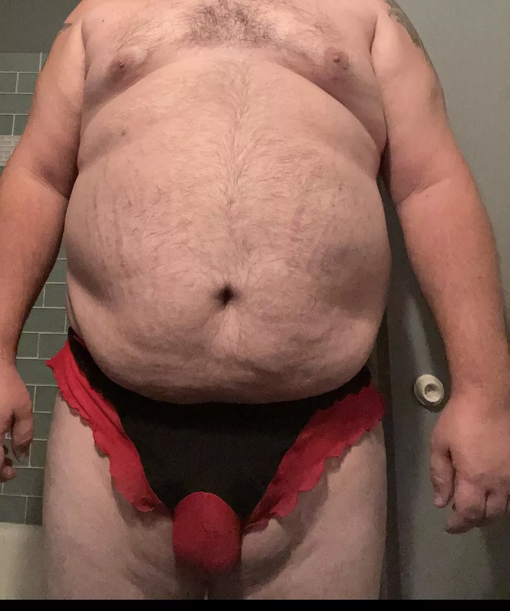 Day 3 of wife out of town: bought a pair at the adult store that have a place for my small cock to be held so I can wear them under my work clothes without spilling out.