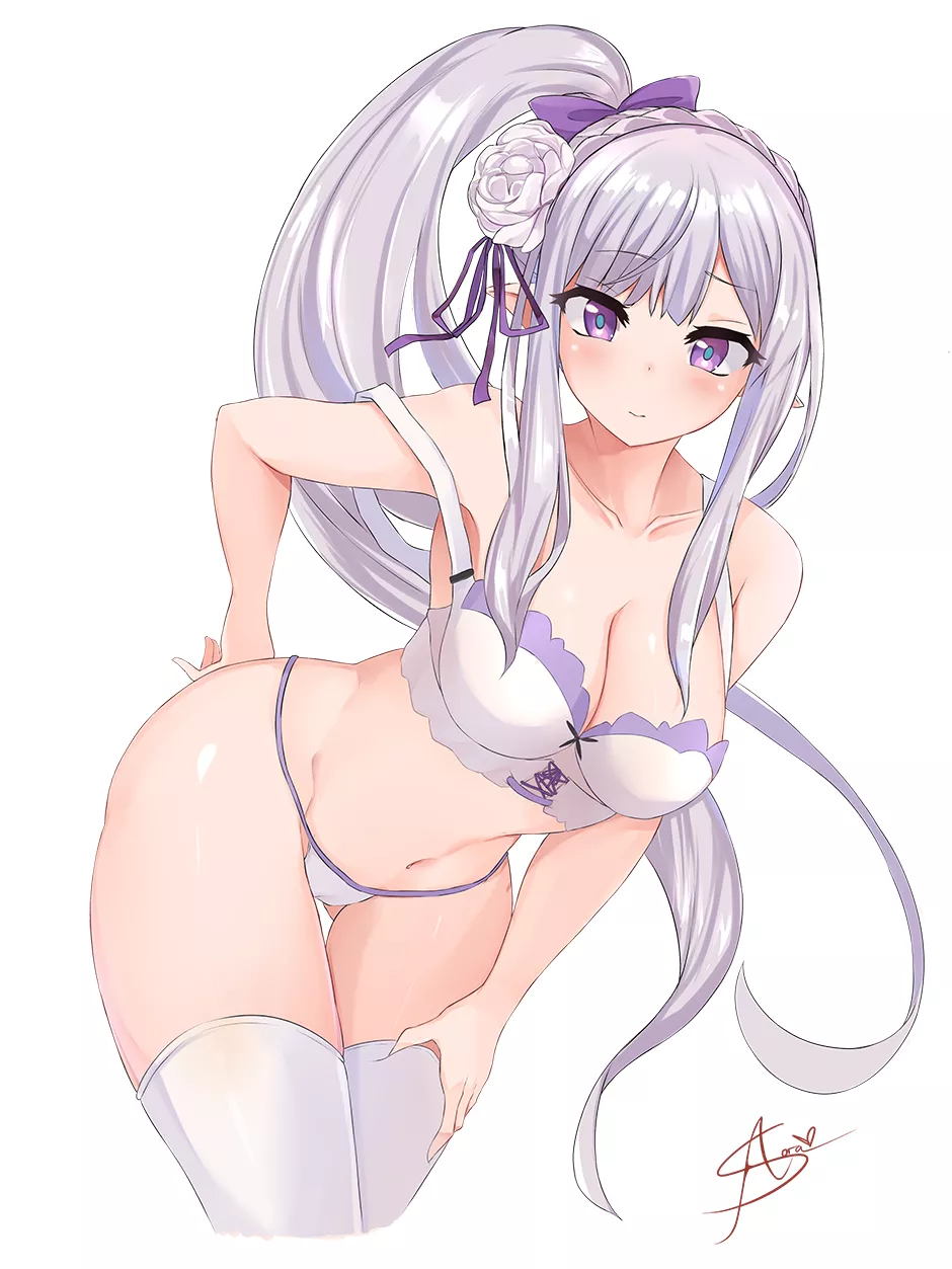 Emilia trying on her new lingerie (Azuran) [Re:Zero]