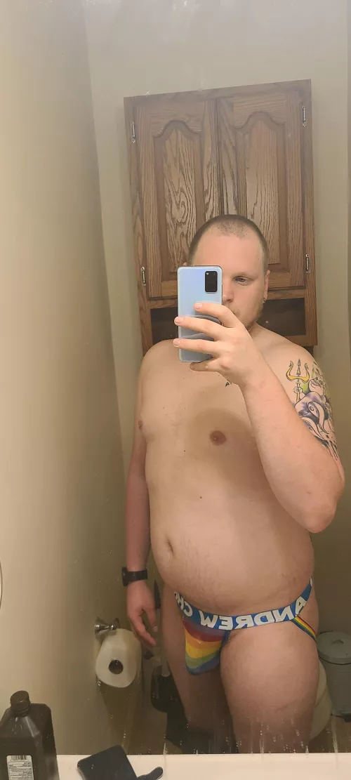 First day of pride! So of course I had to wear my new pride jock!