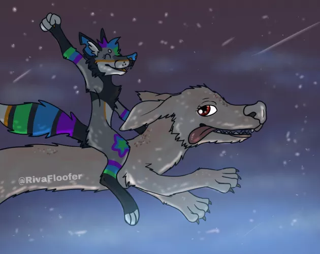 “Flying with a Luck Dragon” (drawn by me) Twitter: @RivaFloofer 🍀🐉