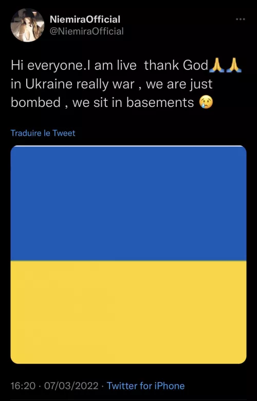 From her official Twitter. Pray for Niemira and for the people of Ukraine 🙏🏼