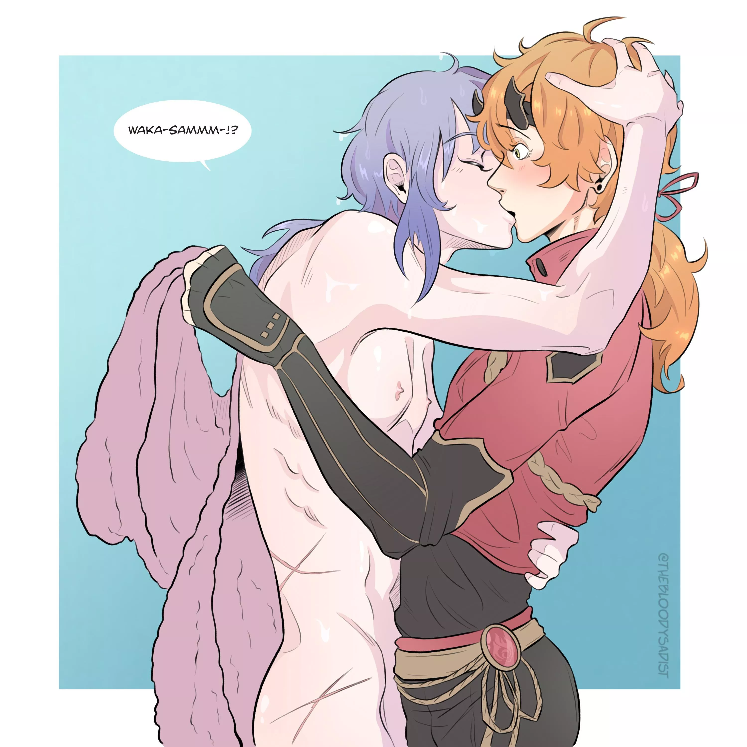 [Genshin Impact] (original art) Thoma was just trying to offer Ayato a towel after his bath 🧼 hehe~