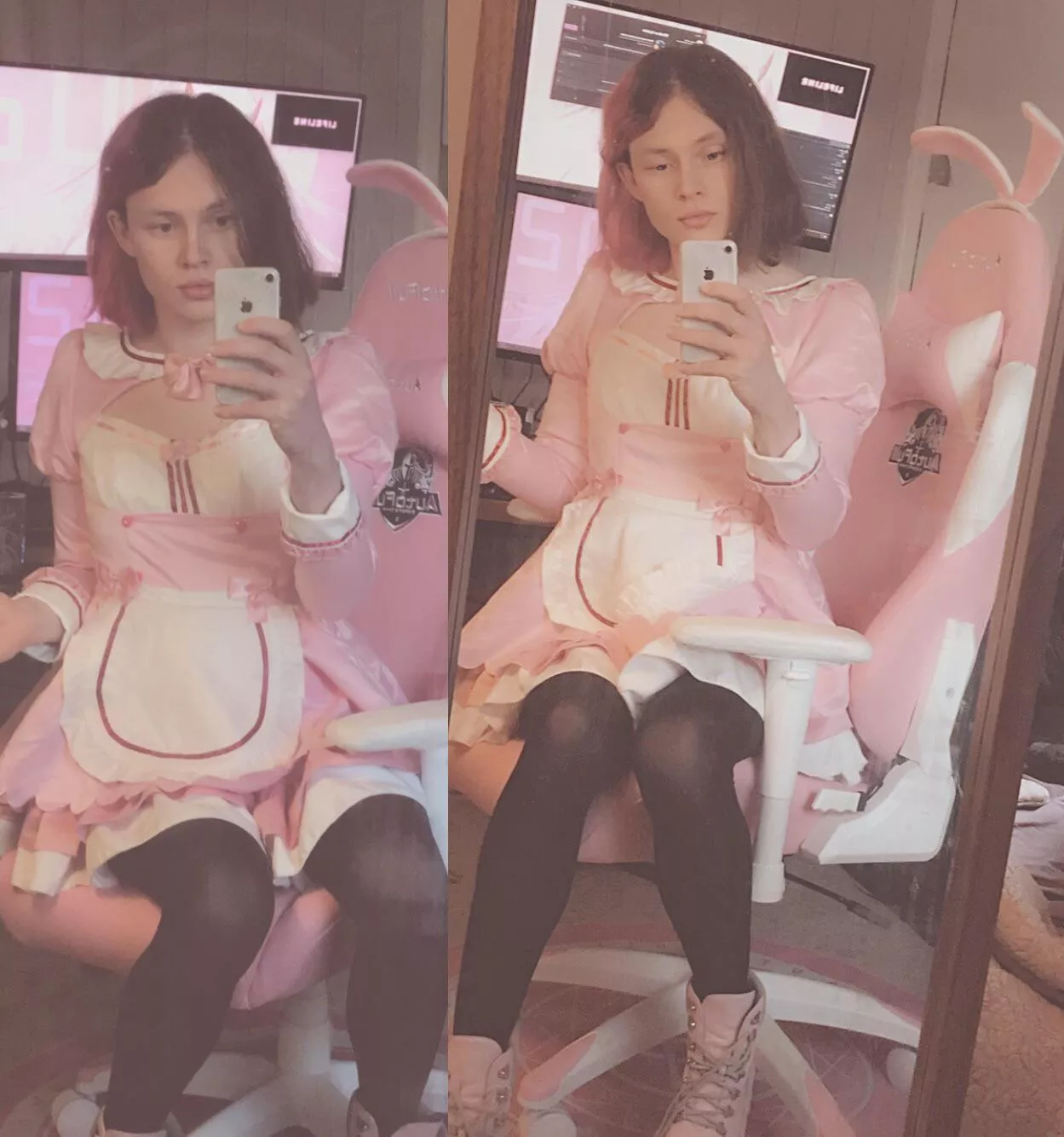 Got my new bunny chair. And my nekopara cosplay dress match it so damn well 😮✨