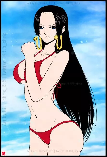 Hancock in a red bikini