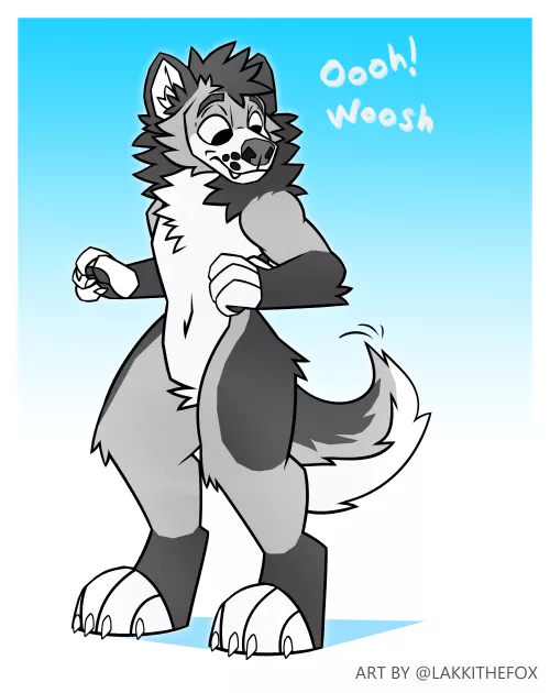 Hehe, tail go woosh (Art by @LakkiTheFox)