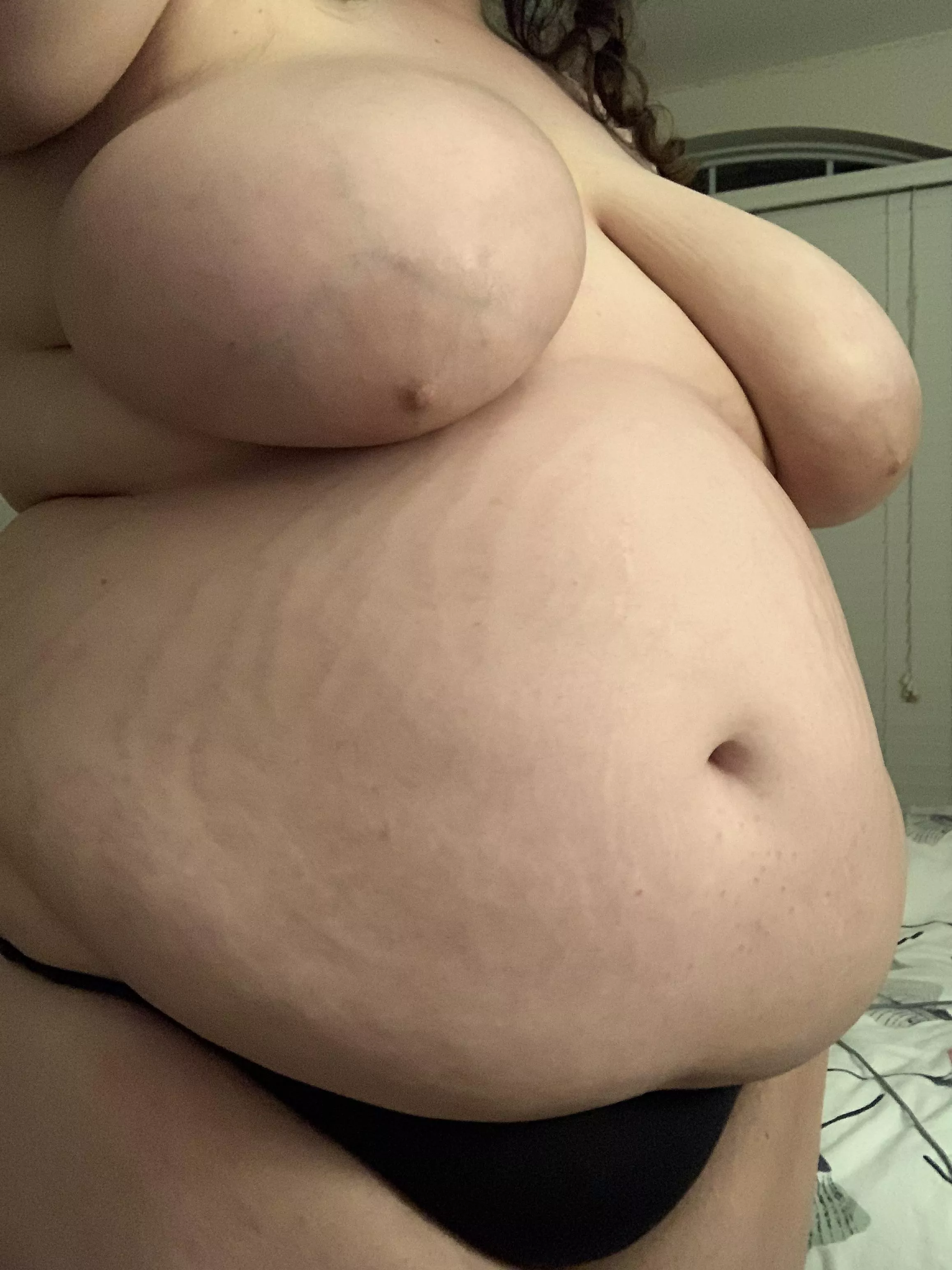 How much food do you think is stuffed in this slut’s belly?