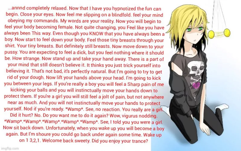 Hypnotized to become a girl. [hypnosis][BDSM][gender transformation][mtf]