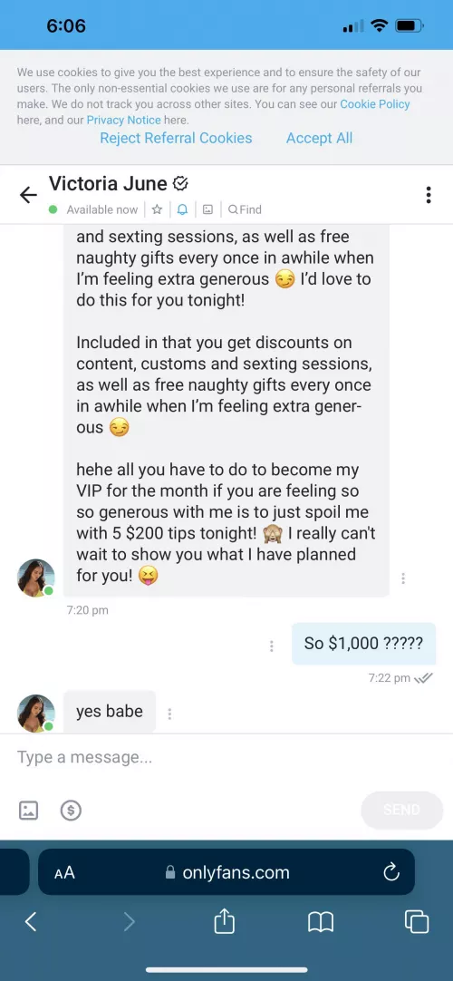 I hope none of you guys are paying 1K for being in her “VIP club” 😂