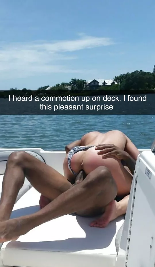 I invited my friend my boat this weekend. He and my wife don't really get along. I was having a nap when I heard something on deck and I thought that they were having a fight but I was glad to see that I was wrong