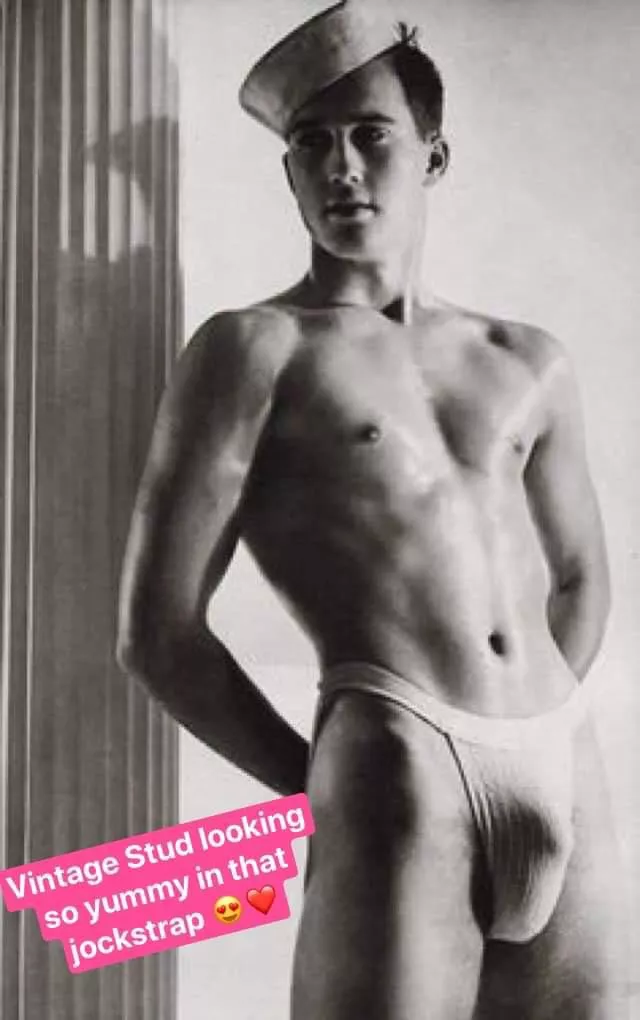 I love the vintage jockstrap on him, he looks so sexy in it. I need a vintage, retro jock like this 😍🥵