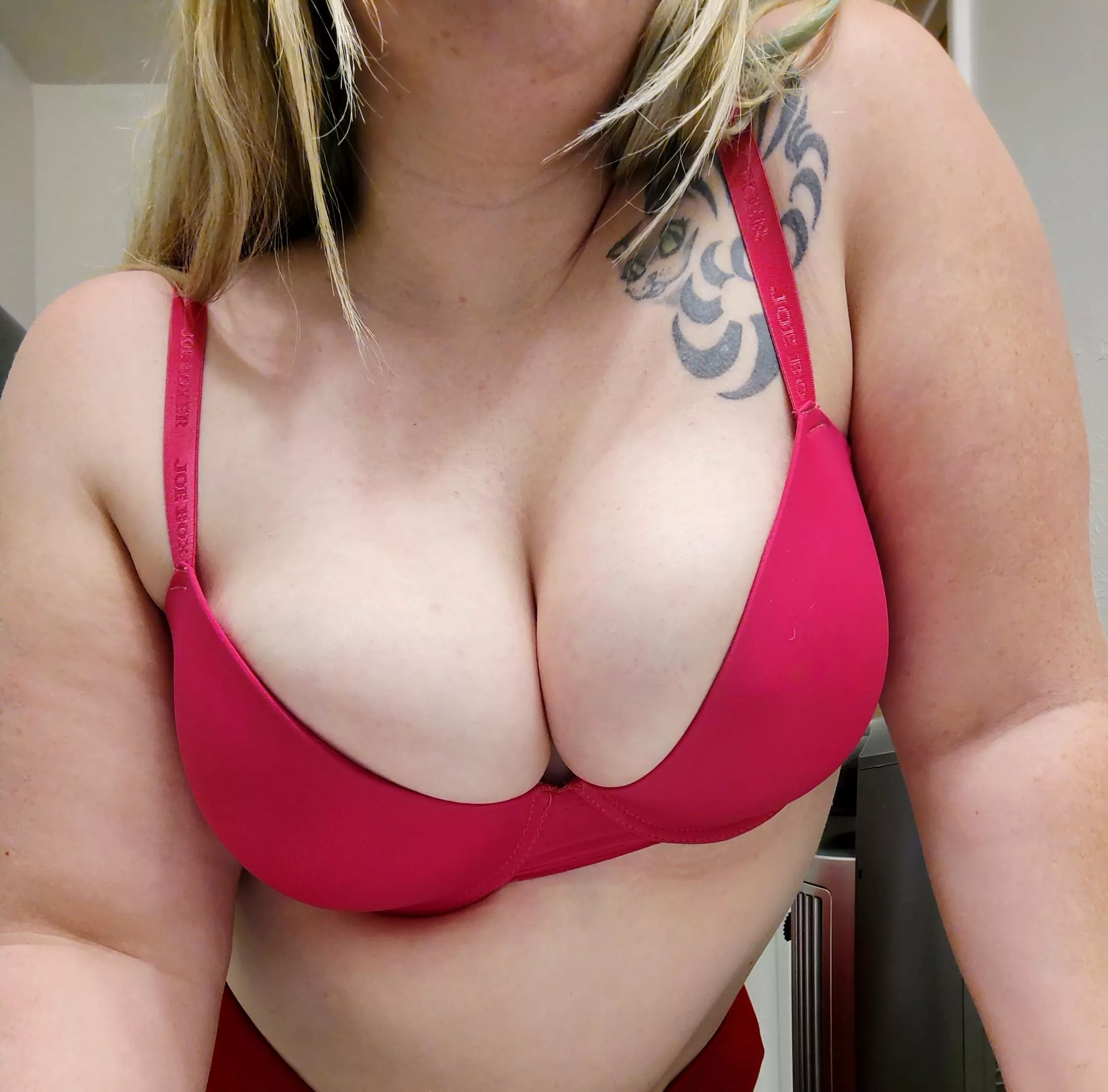 I think pink is really my color. Maybe I'll just put my low cut sweater back on and ignore the shirt