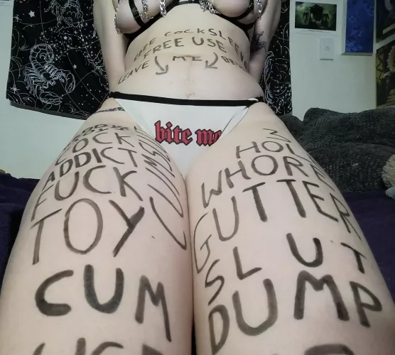 I [TM] wanna do bodywriting again, comment what I should write on myself! The more degrading, the better