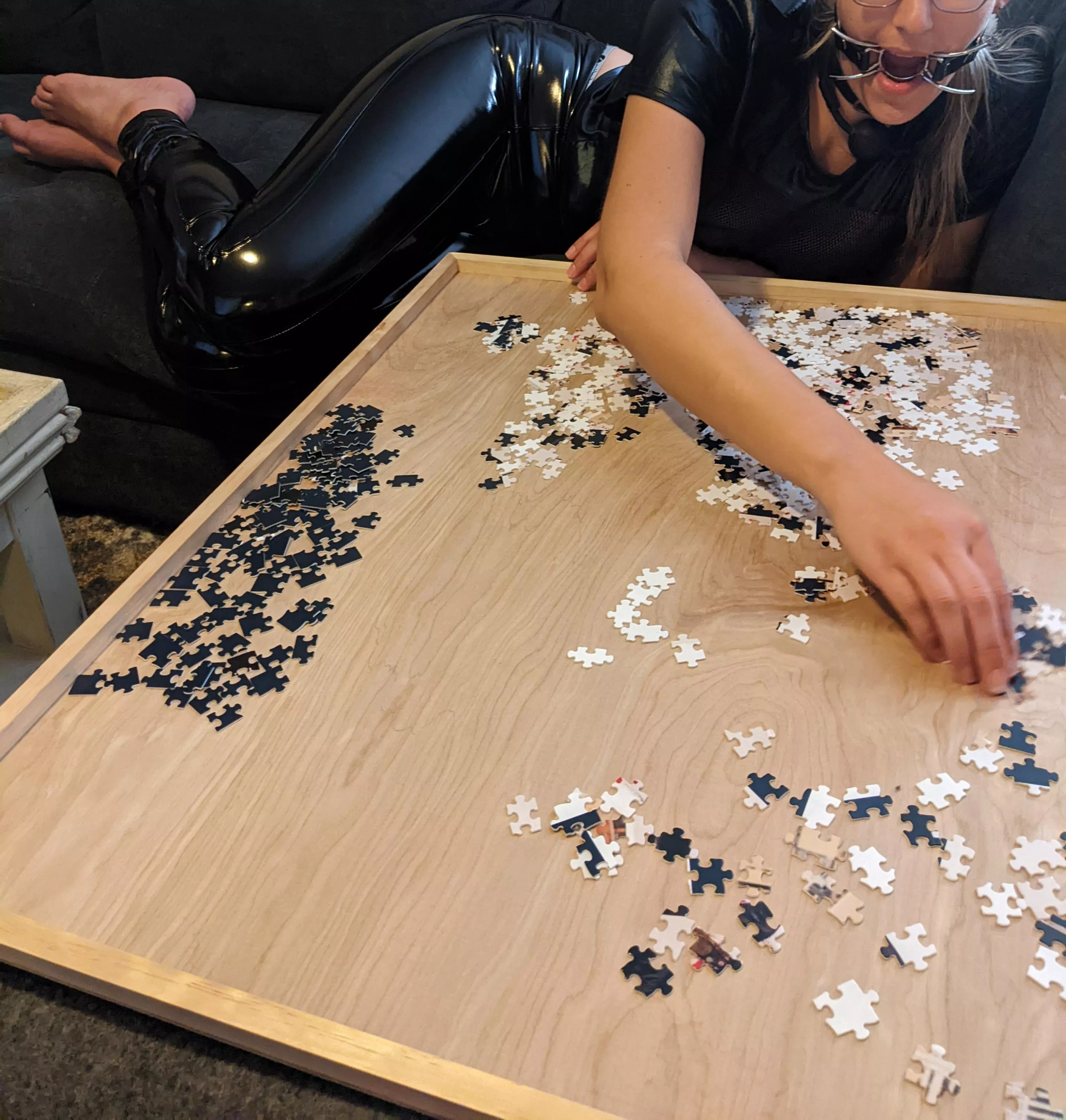 I was told I am to remain in the basement. I[F] I finish the puzzle the gag will be removed 😞