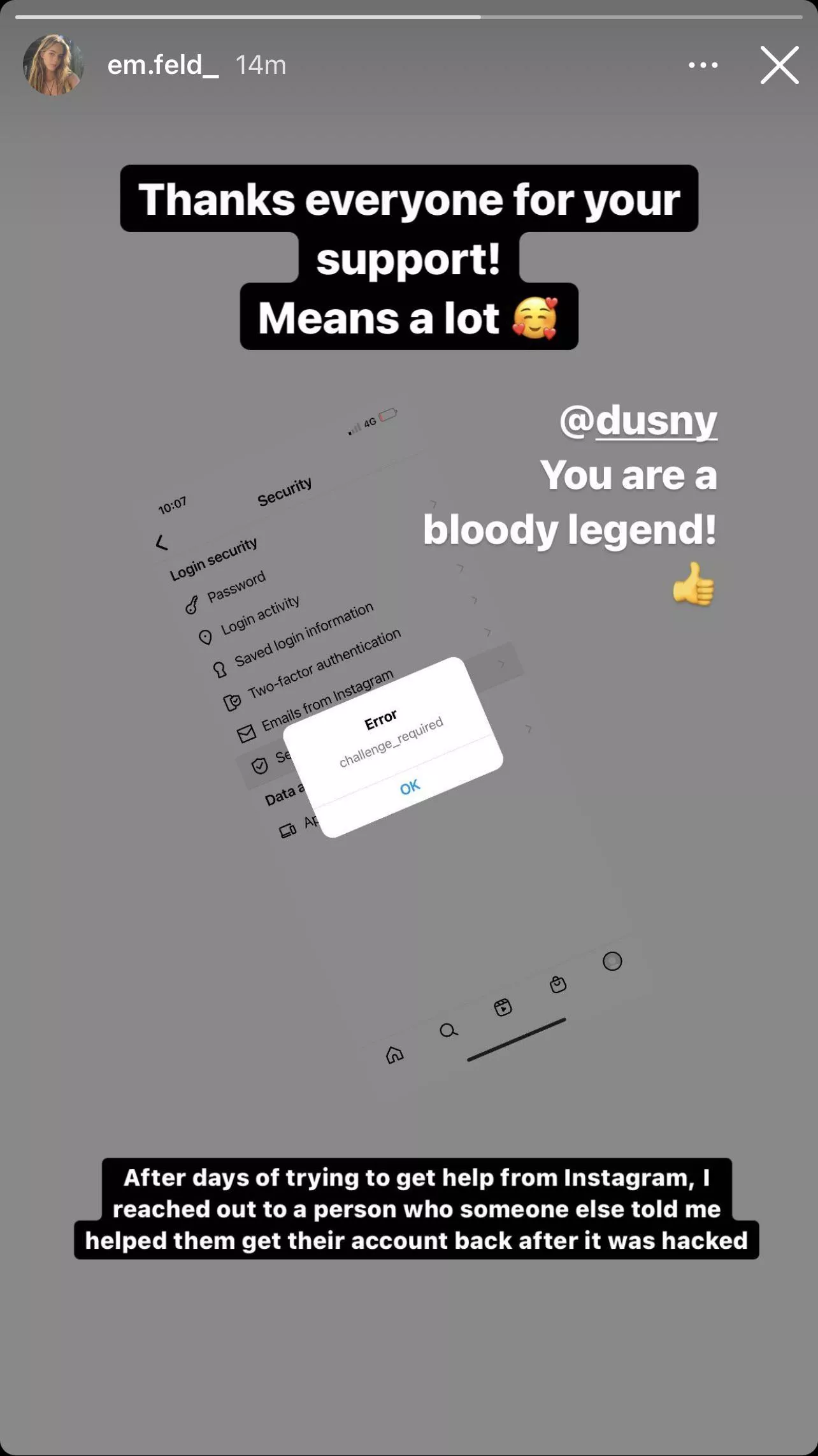 In case you thought her account was still hacked - Her backup confirmed it is recovered.