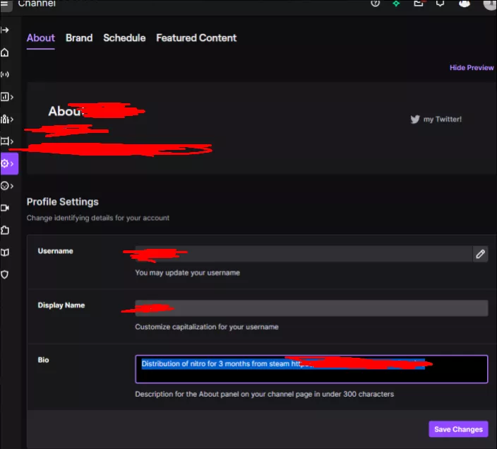 Is there a way to know on when and what devices are logged in with my twitch account? I have 2FA on and for some reason my bio on twitch got changed into an advertisement for a phishing site. Is there a way to know on when and what devices are logged in with my twitch account? I have 2FA on and for some reason my bio on twitch got changed into an advertisement for a phishing site.
