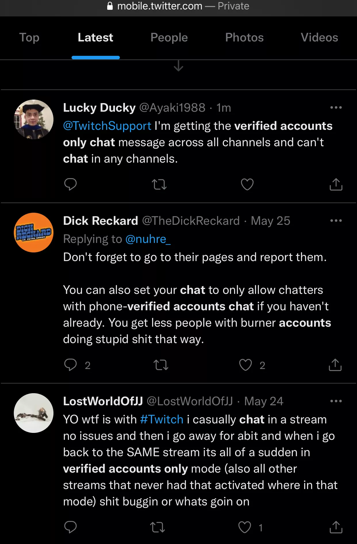 It appears others on Twitch are experiencing the Verified Accounts Only Chat on every stream as well