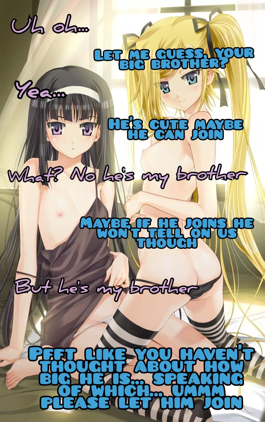 It wasn't Kenji's fault he walked in on his sister and her friend. They were in his bedroom after all. [Caught] [Threesome] [Incest]
