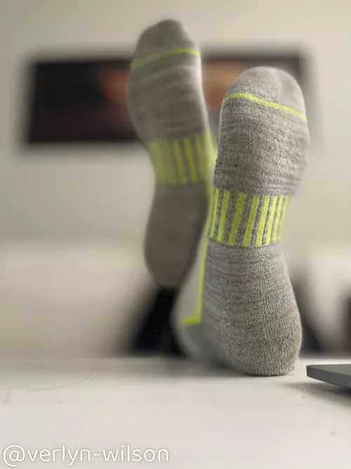 I’ve been walking around in my boots since earlier. My socks are so sweaty and smelly. Who wants to come rub them for me?